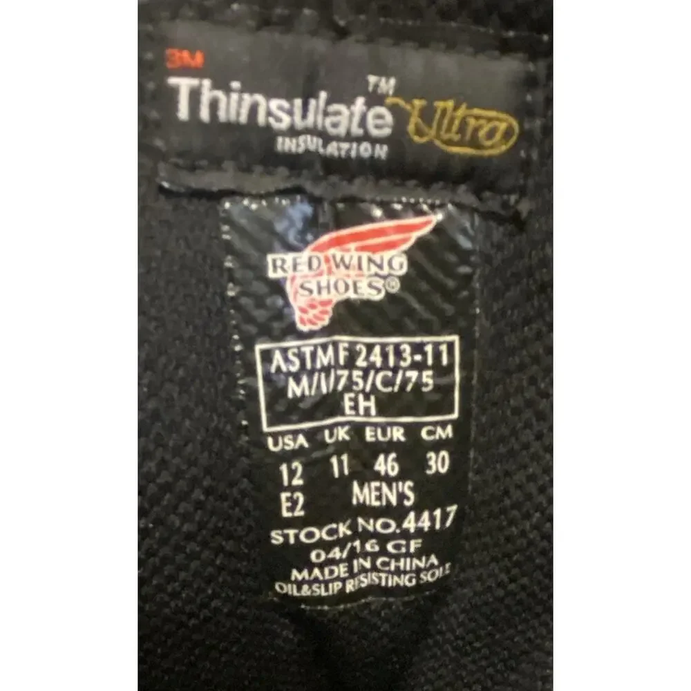Red Wing 4417 Men’s 12 E2 Steel Toe Waterproof Thinsulate Work Boots Vibram